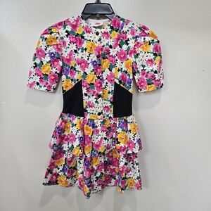 Jilly Floral Kids Dress with Black Accents Size 12